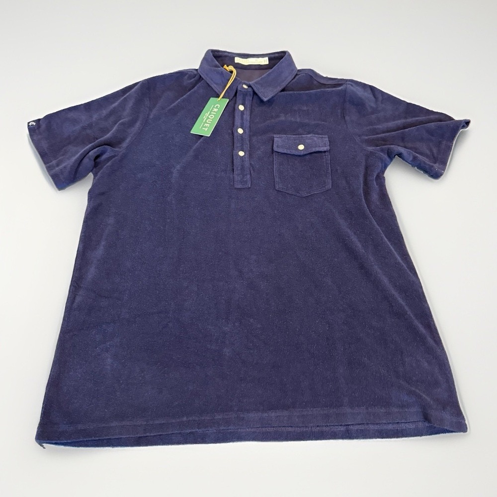 Criquet Polo Shirt Mens XL Navy Blue Terry Cloth Short Sleeve Pocket NWT